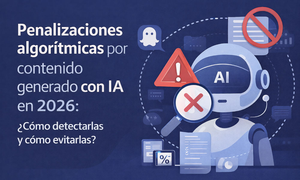 penalizaciones algoritmicas ppor contenido generado con IA en 2026